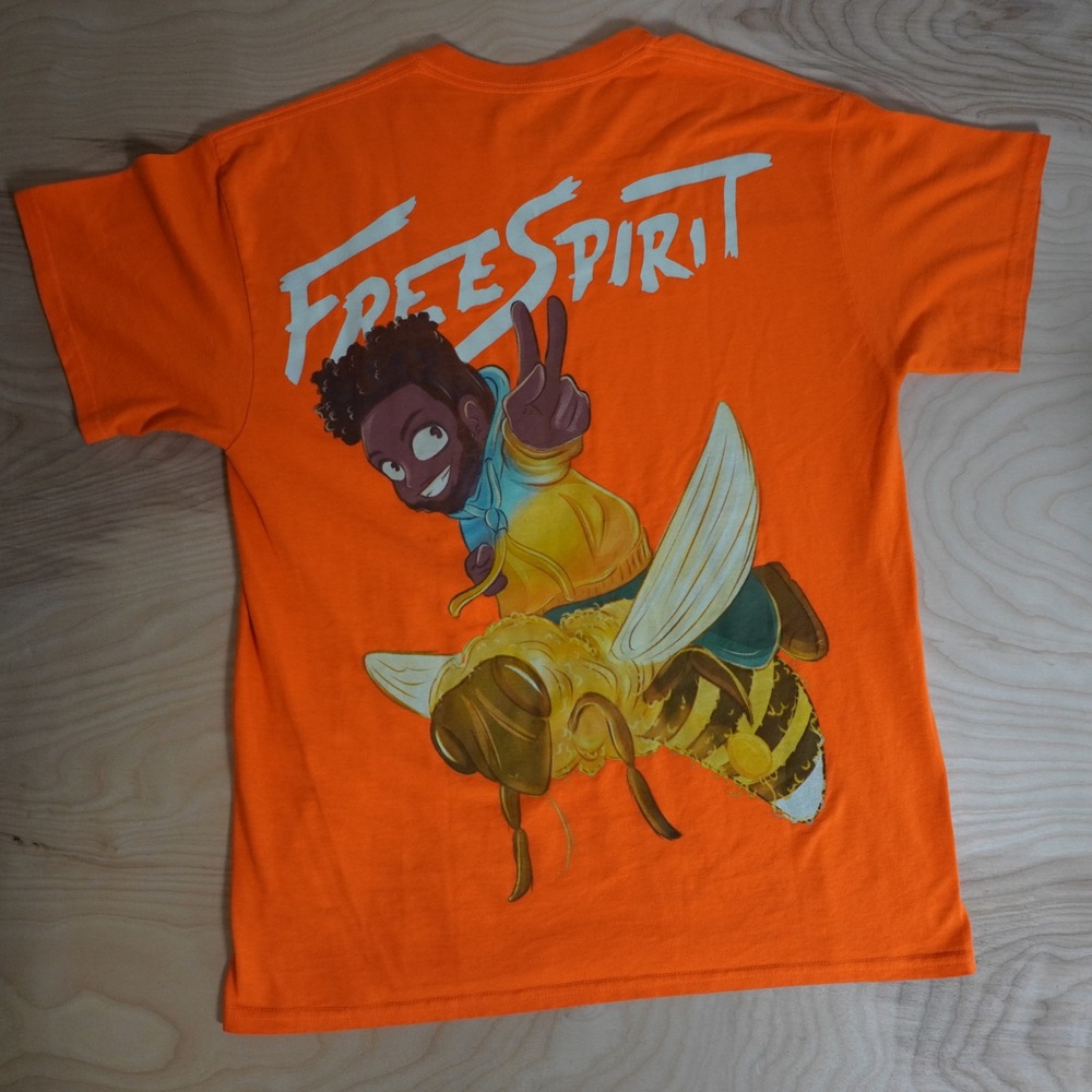 Khalid Free Spirit Tour Orange Graphic T-Shirt Mens Large Anime Bee Print